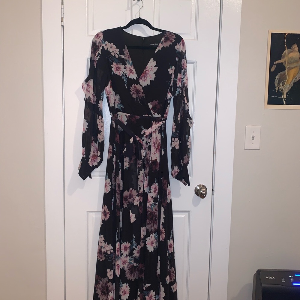 Yumi Kim black and pink floral maxi dress